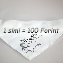 Kutya kendő "1 simi=100 Forint" felirattal 