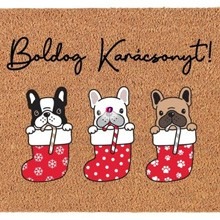Francia bulldog grafikás karácsonyi lábtörlő
